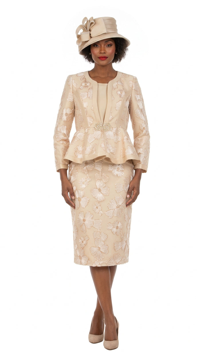 Couture Floral Embroidered 3-Piece Skirt Suit