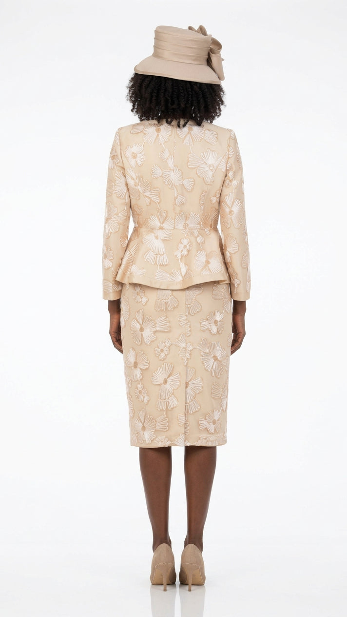 Couture Floral Embroidered 3-Piece Skirt Suit