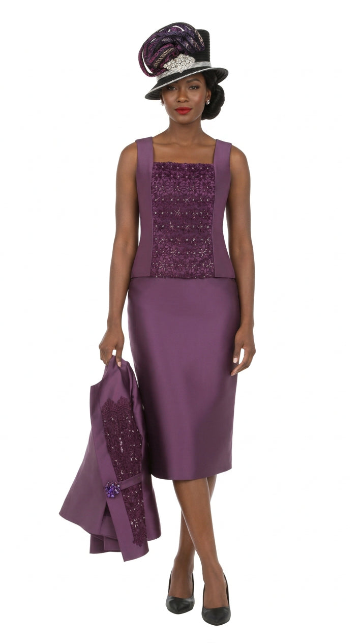 Embellished Lace & Silky Twill 3pc Skirt Suit