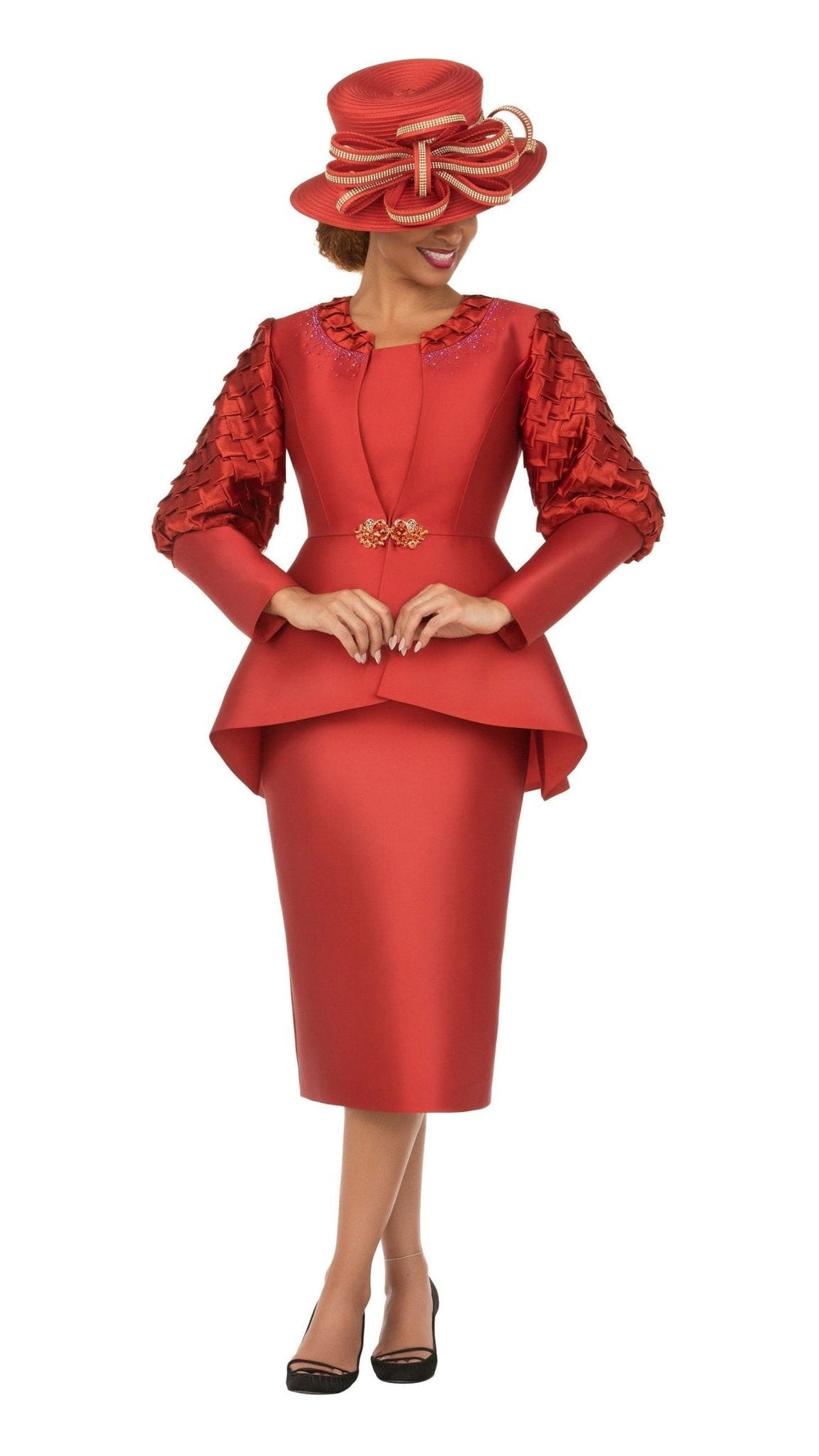 3pc Skirt Suit w/ Puff Sleeves&Sculpted Peplum Jkt - Especially Yours