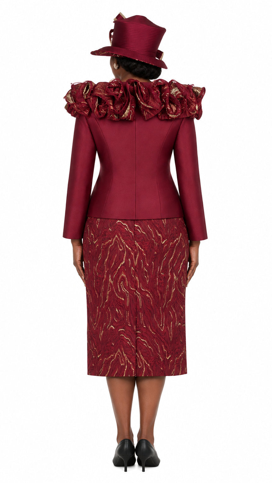 Brocade Rosette Collar 2pc Skirt Suit-Plus
