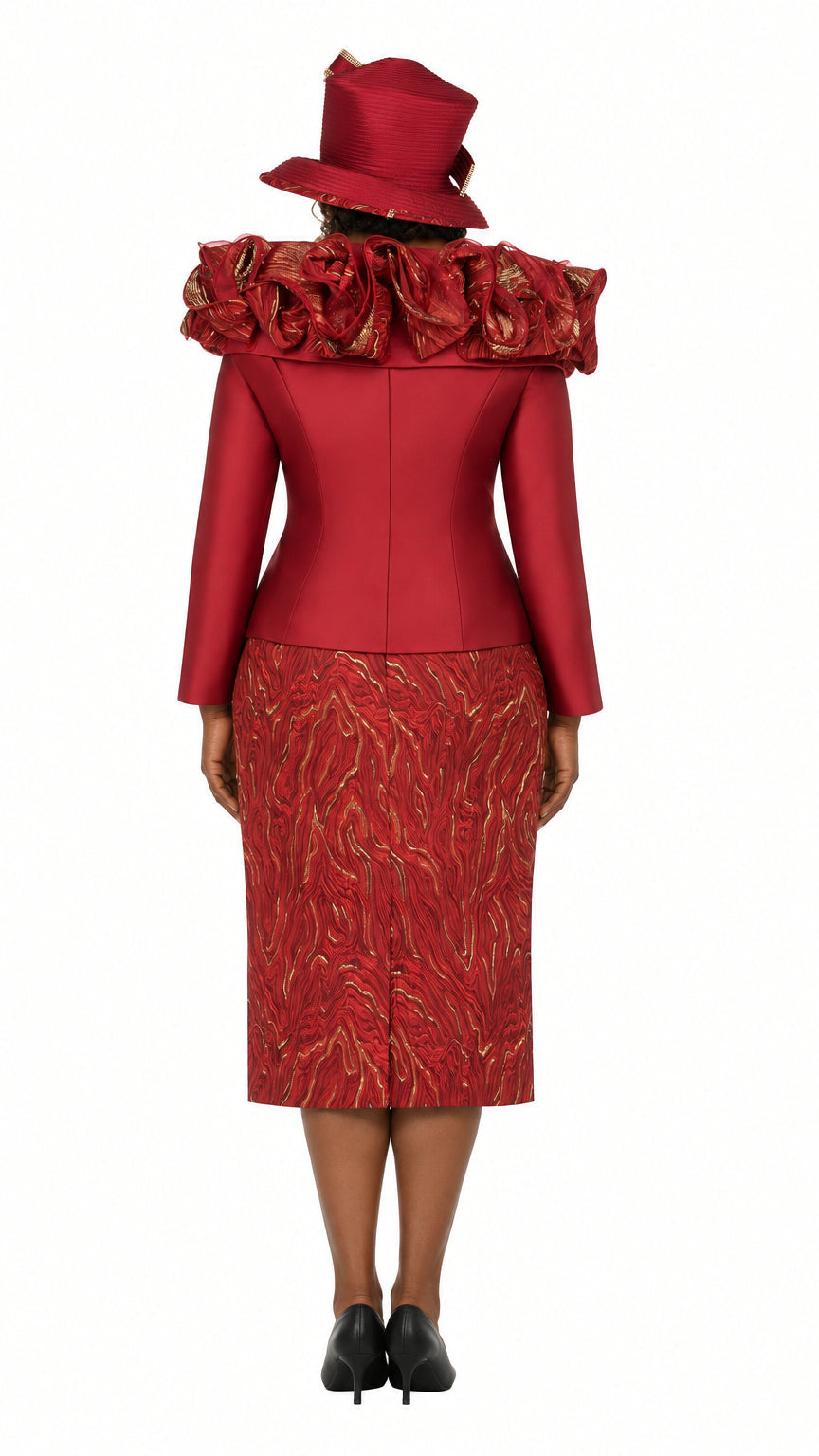 Brocade Rosette Collar 2pc Skirt Suit
