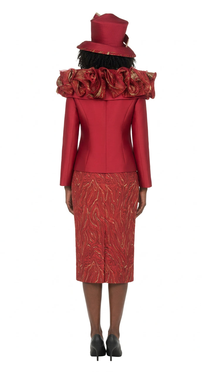 Brocade Rosette Collar 2pc Skirt Suit
