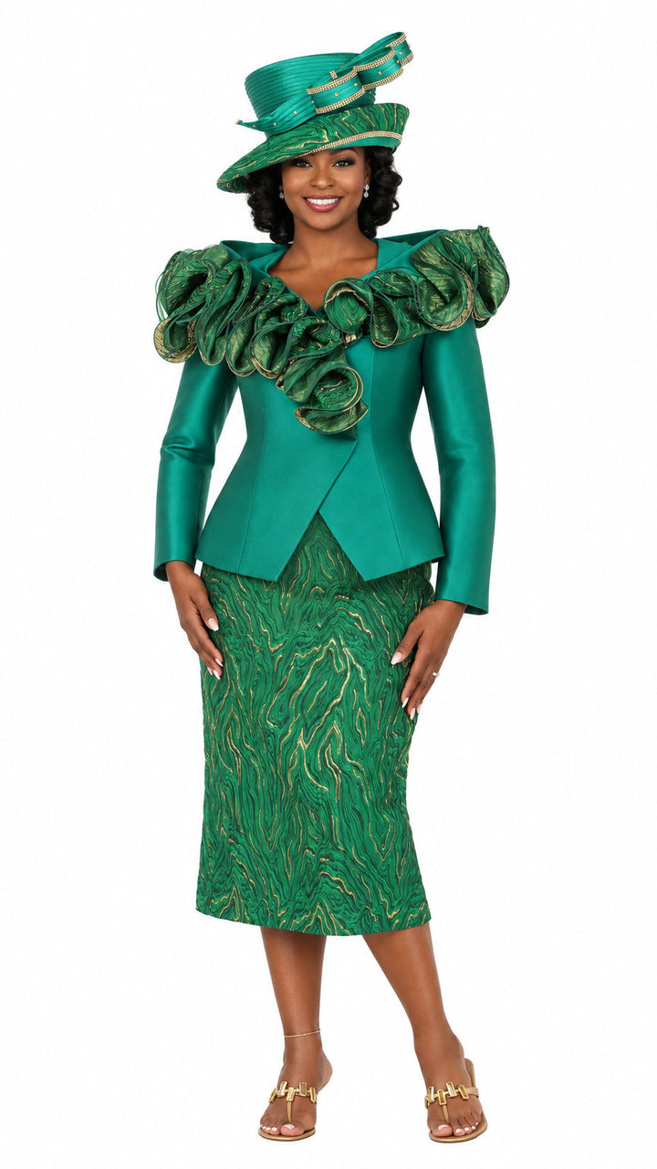 Brocade Rosette Collar 2pc Skirt Suit