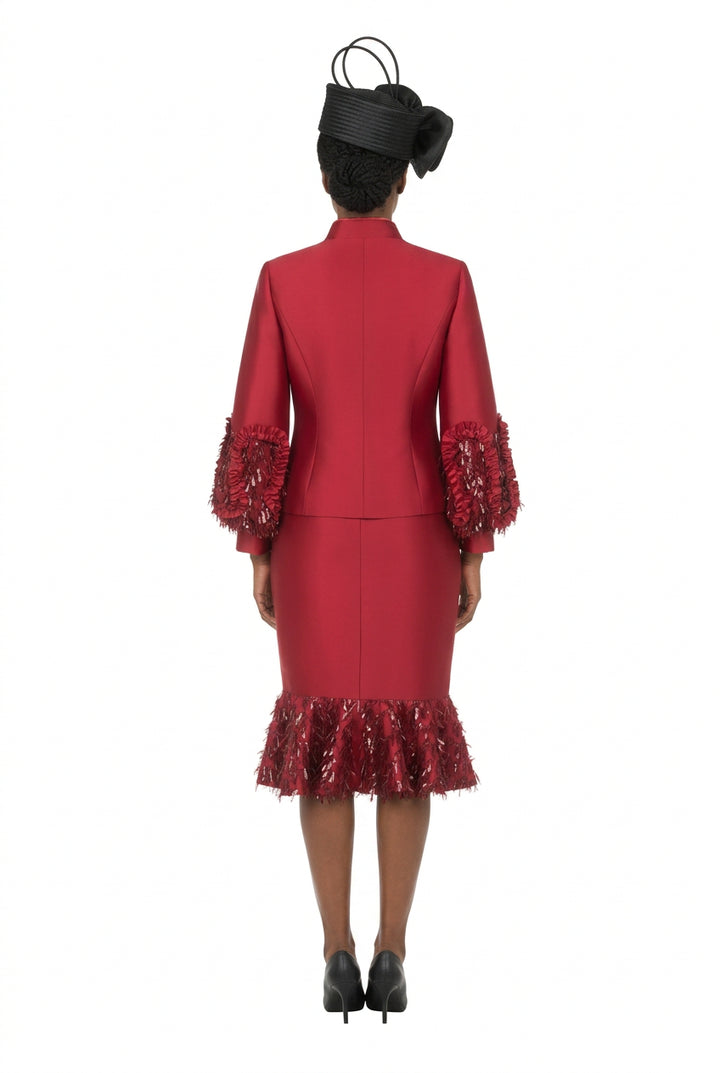 Silky Twill Sequin-Fringe 3pc Skirt Suit-Plus
