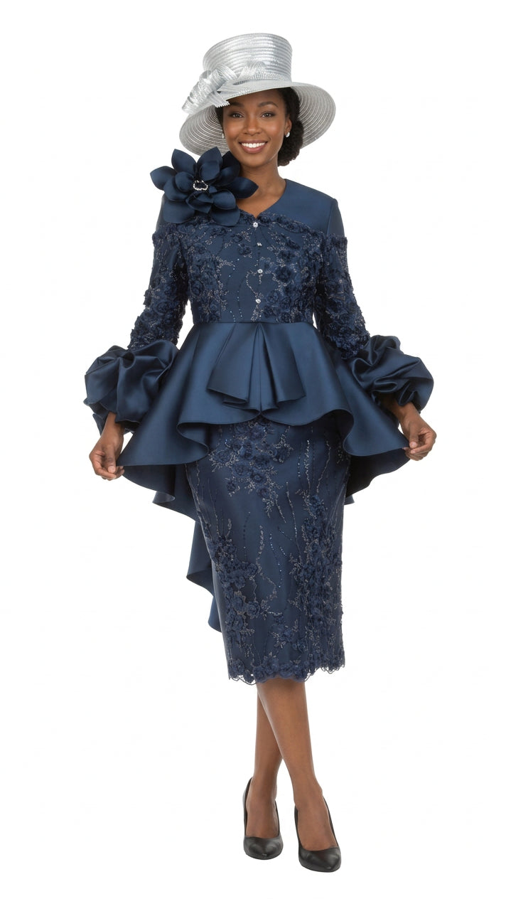 Sculpted Elegance Floral Lace 2pc Skirt Suit-Plus
