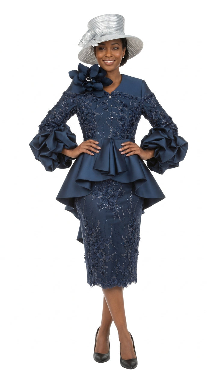 Sculpted Elegance Floral Lace 2pc Skirt Suit