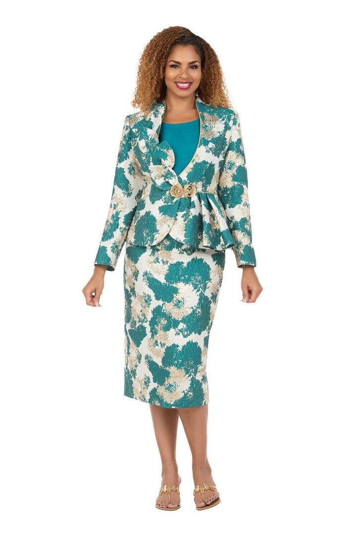 Emerald Opulence Brocade 3pc Skirt Suit - Especially Yours