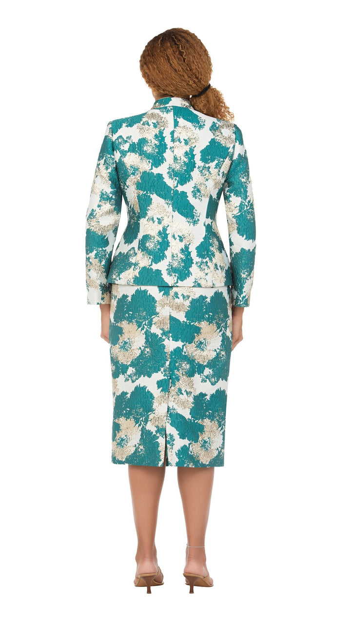 Emerald Opulence Brocade 3pc Skirt Suit