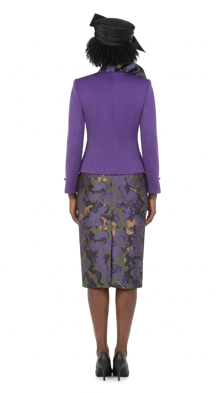 Purple Ruffle Jacket&Floral Brocade Skirt Suit