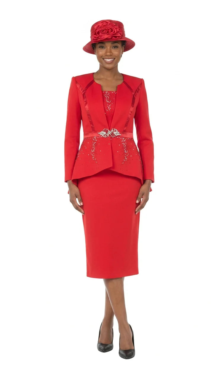 Crystal Elegance 3 Piece Peplum Skirt Suit-Plus