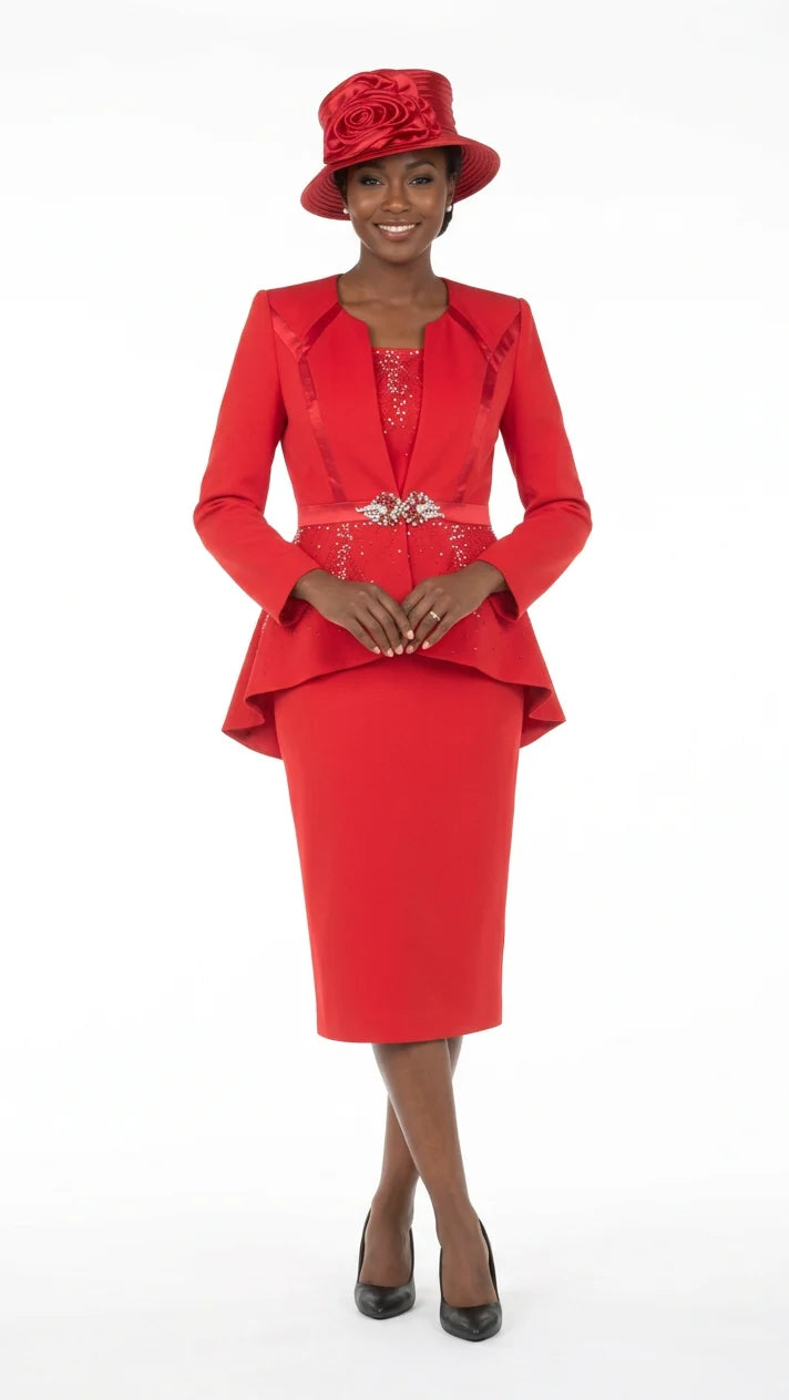 Crystal Elegance 3 Piece Peplum Skirt Suit-Plus