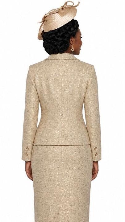 2-Piece Fine Light Shimmer Tweed Skirt Suit w/ Rhinestone Buttons 5185