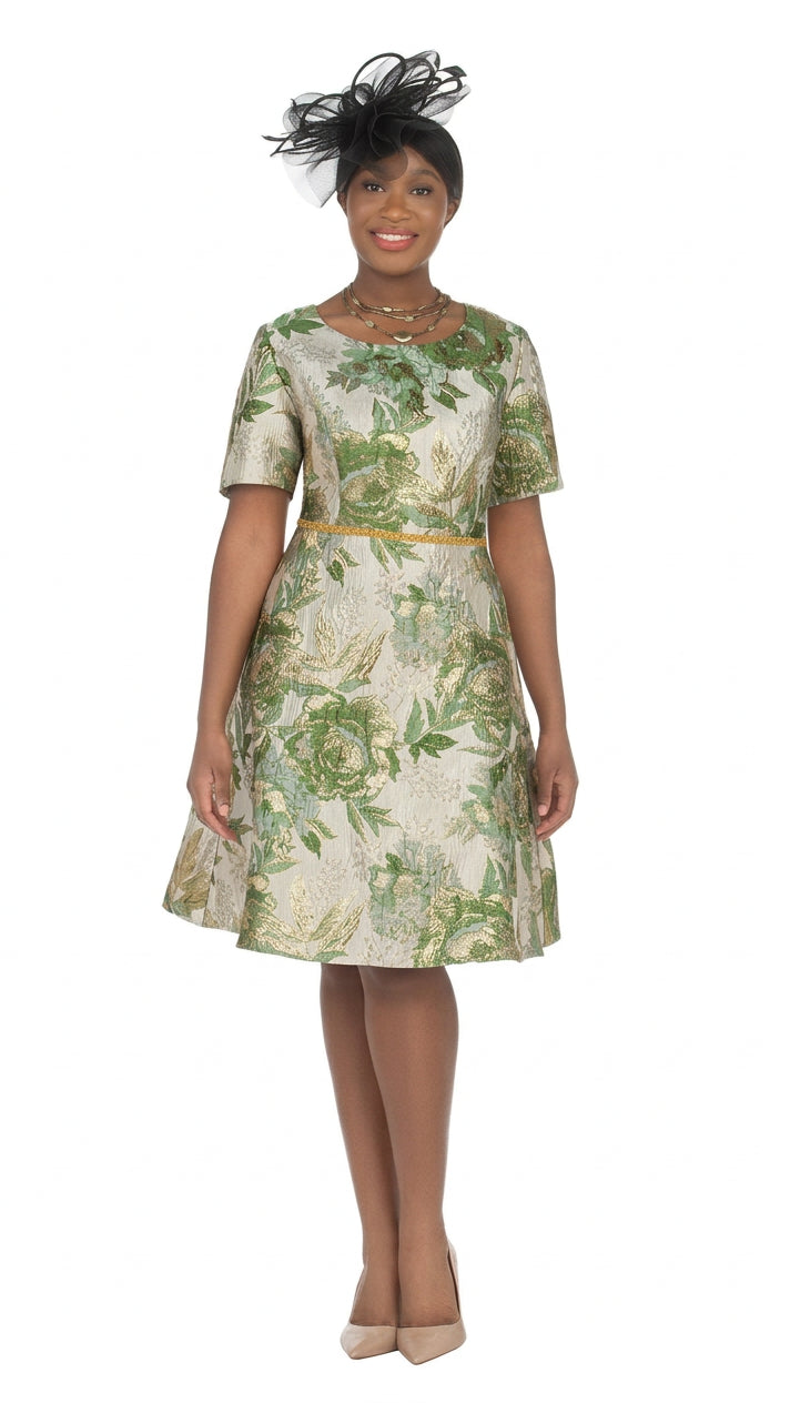 Short Slv Brocade A-line Dress