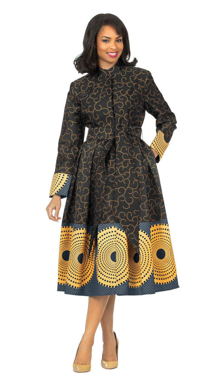 1pc Stand Collar A-line Print Dress w/ Belt-Plus