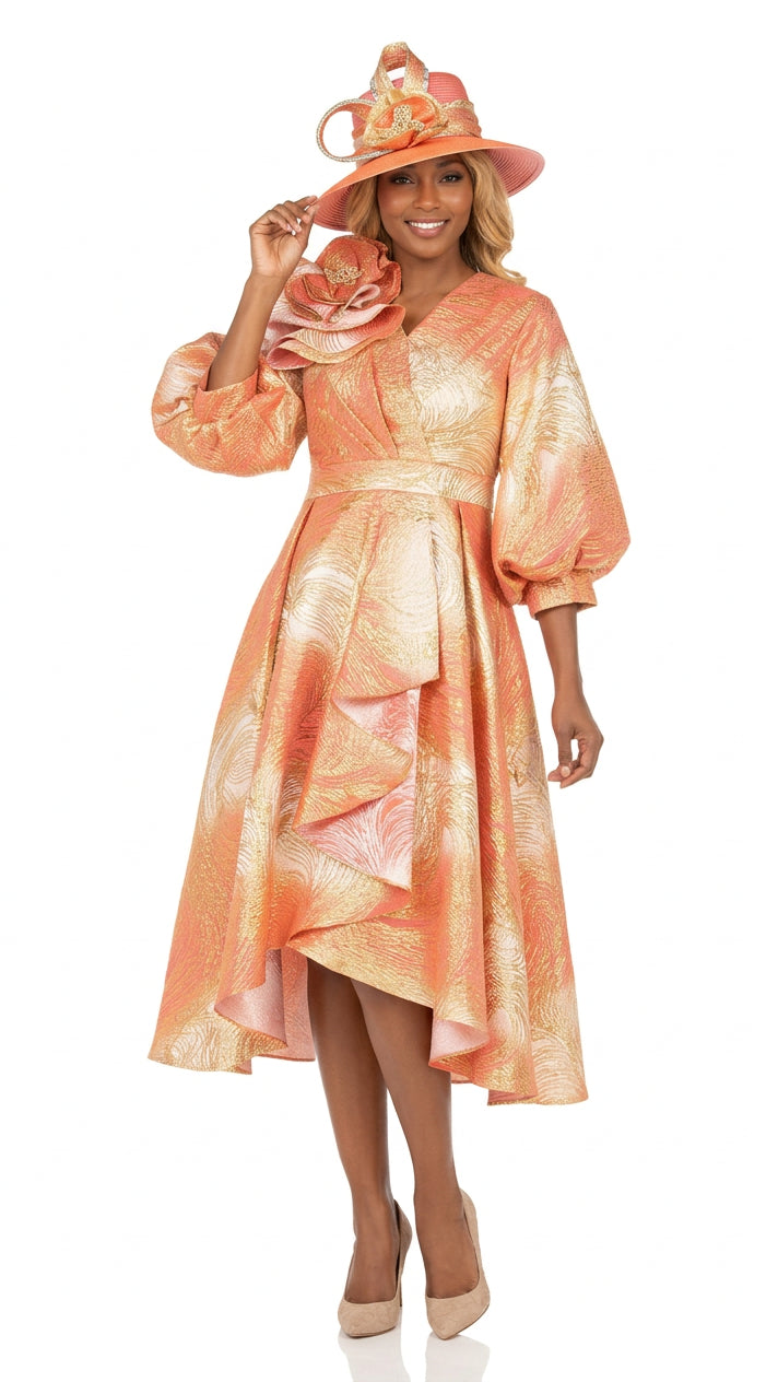 Metallic Brocade Dress with Cascade Ruffle
