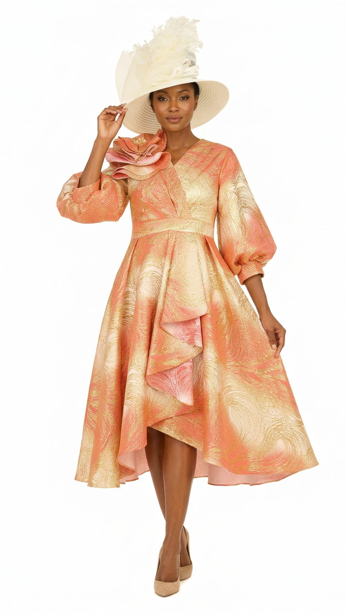 Metallic Brocade Dress with Cascade Ruffle-Plus