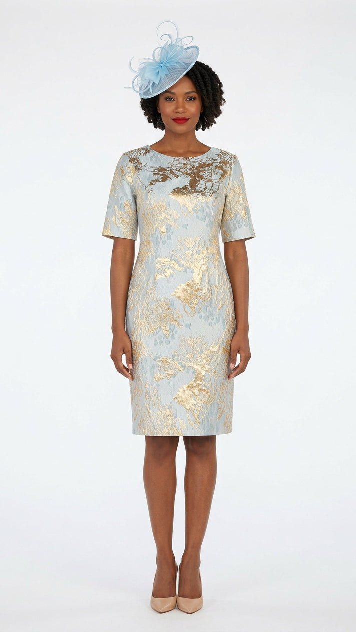 Short Slv Brocade Sheath Dress - Plus