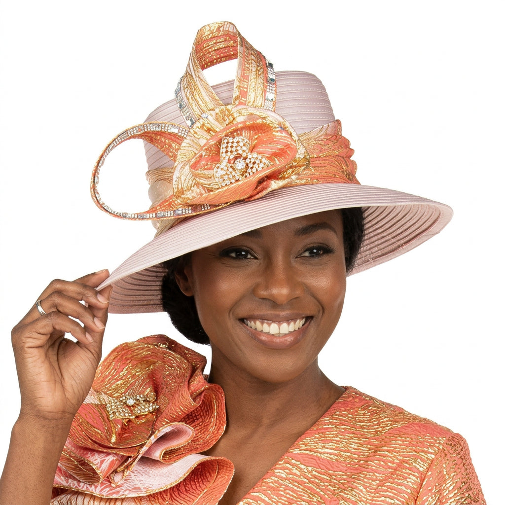 Elegant Jeweled Loop Crown Wide Brim Hat