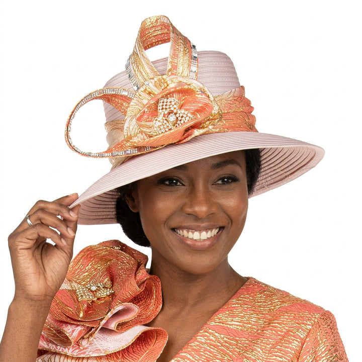 Elegant Jeweled Loop Crown Wide Brim Hat