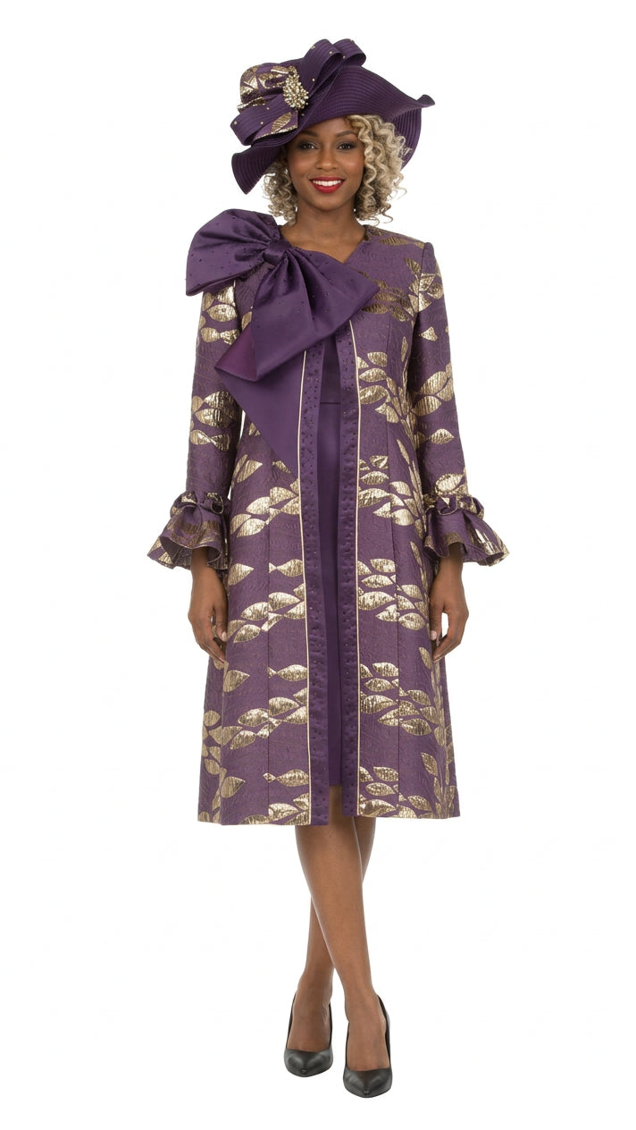 2pc Floral Brocade Long Jkt+Satin-look Dress Set