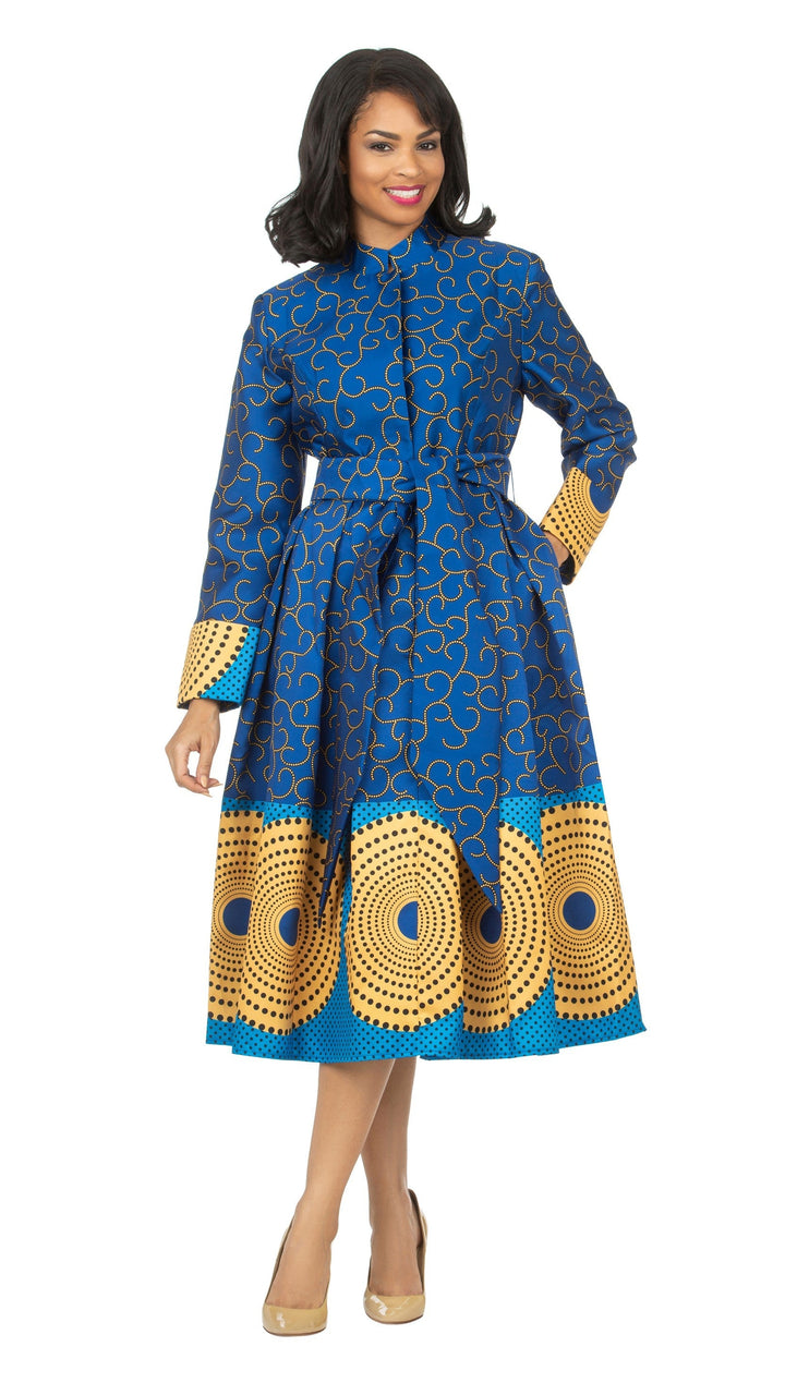 1pc Stand Collar A-line Royal Print Dress w/ Belt