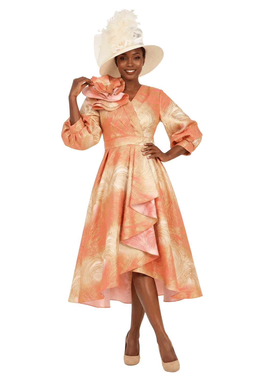 Hi - Lo A - Line Brocade Drs w/ Shoulder Flower - Plus - Especially Yours