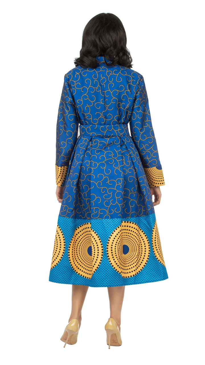 1pc Stand Collar A-line Royal Print Dress w/ Belt
