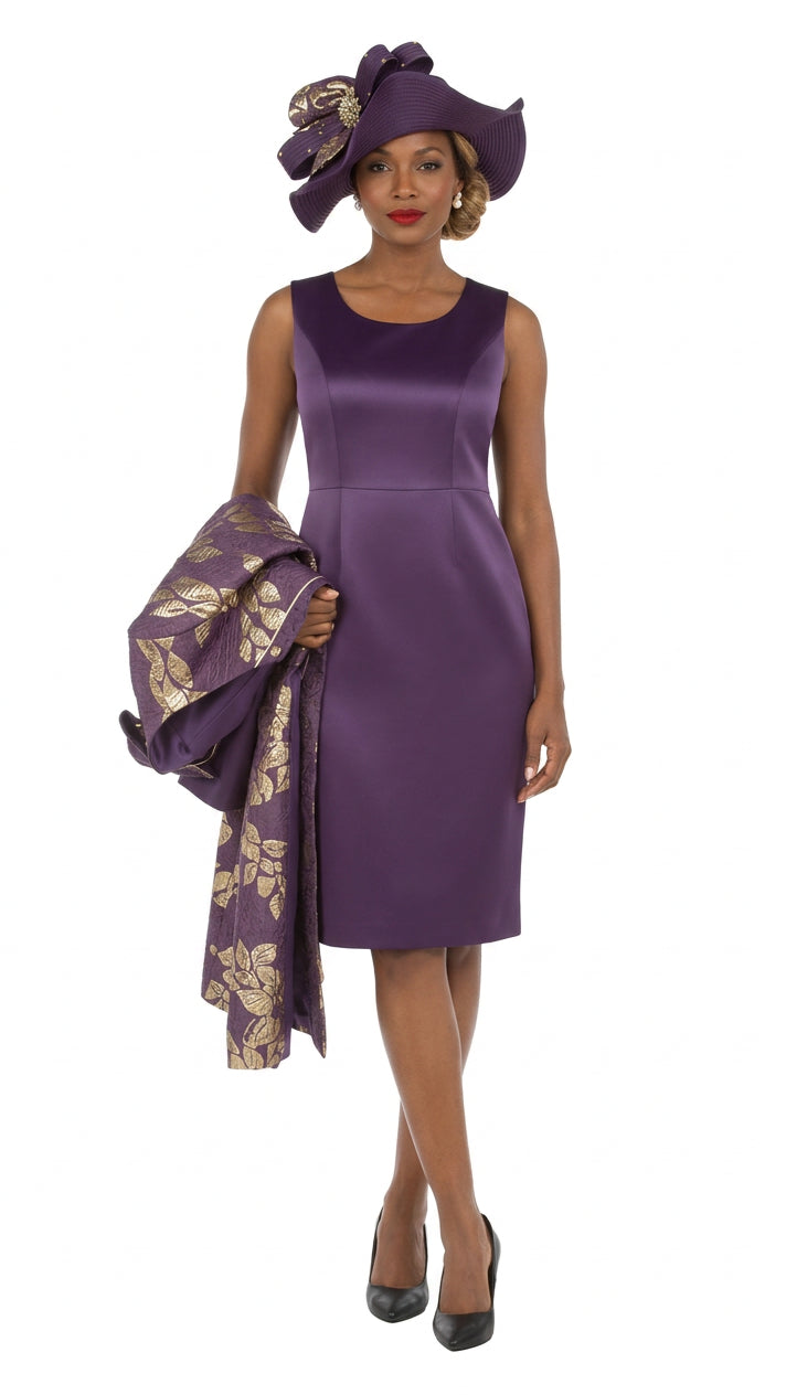 2pc Floral Brocade Long Jkt+Satin-look Dress Set