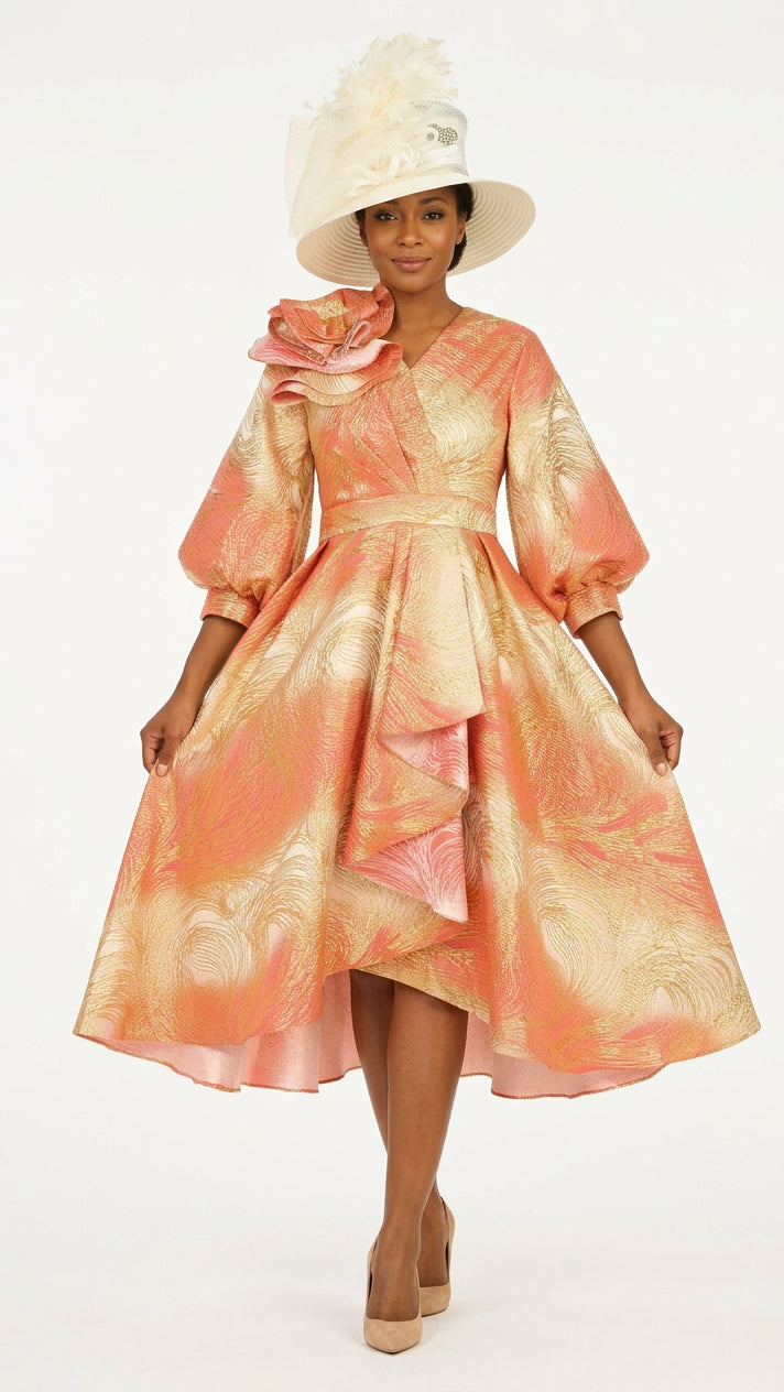 Metallic Brocade Dress with Cascade Ruffle-Plus