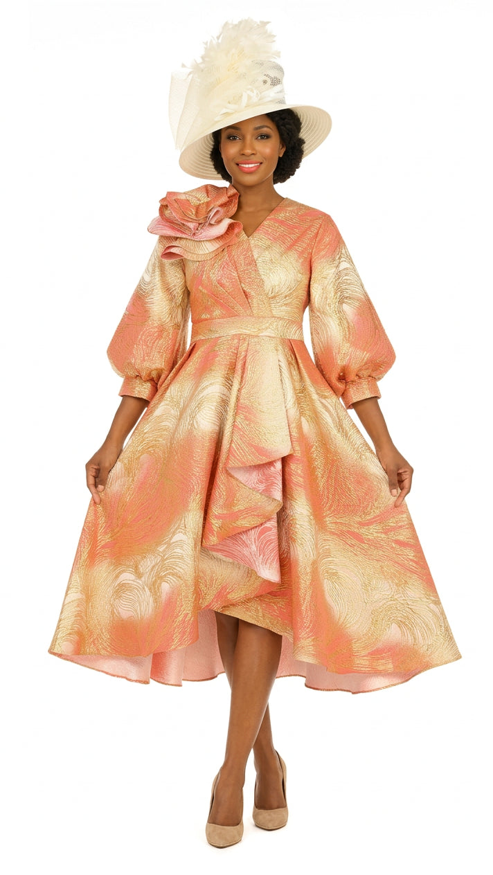 Metallic Brocade Dress with Cascade Ruffle