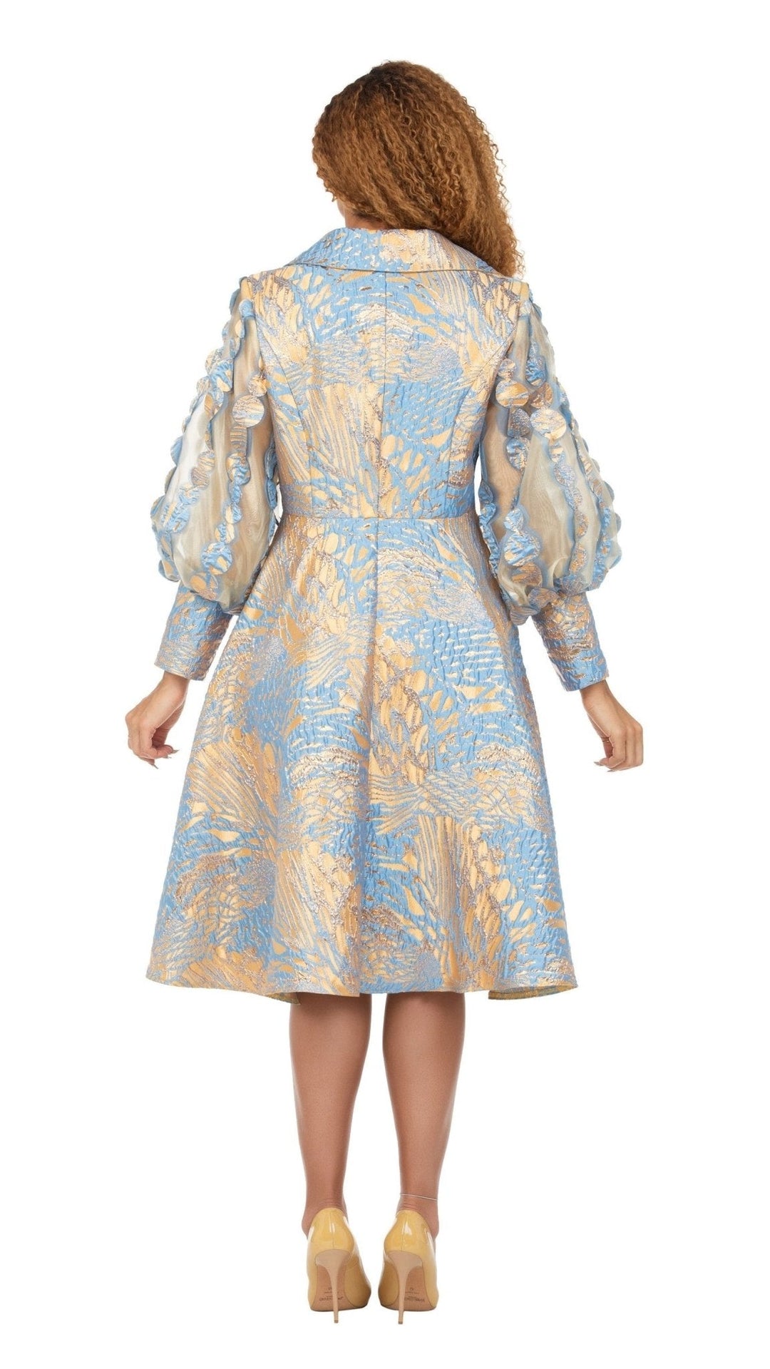 Metallic Brocade Organza Sleeve Belted Coat-Plus - Especially Yours
