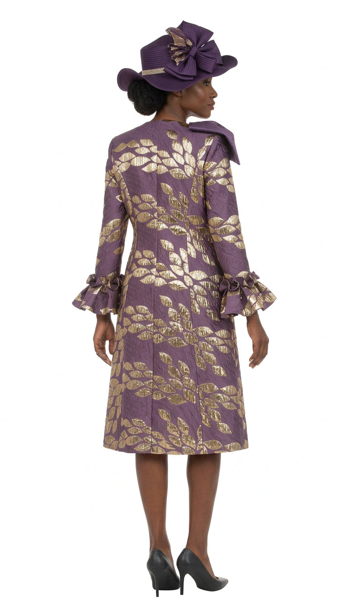2pc Floral Brocade Long Jkt+Satin-look Dress Set