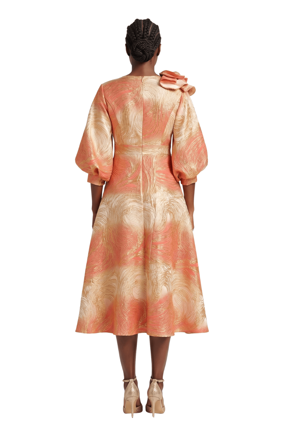 Hi - Lo A - Line Brocade Dress w/ Shoulder Flower - Especially Yours