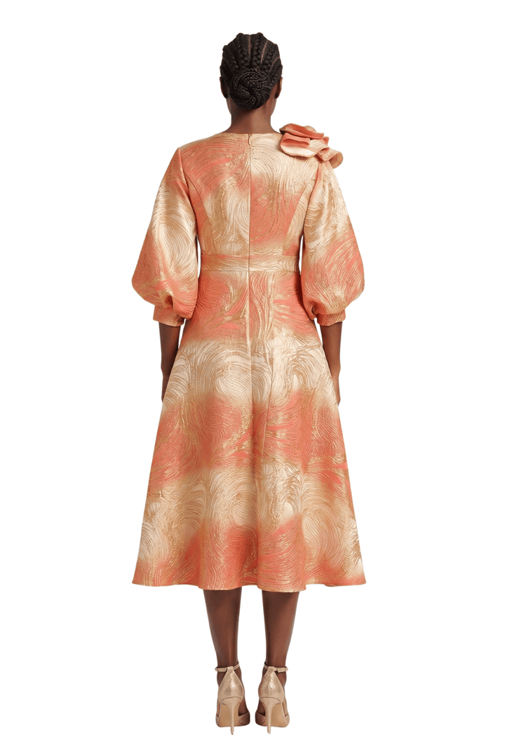 Hi - Lo A - Line Brocade Dress w/ Shoulder Flower - Especially Yours
