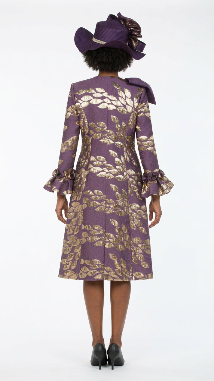 2pc Floral Brocade Coat+Satin-look Dress Set-Plus