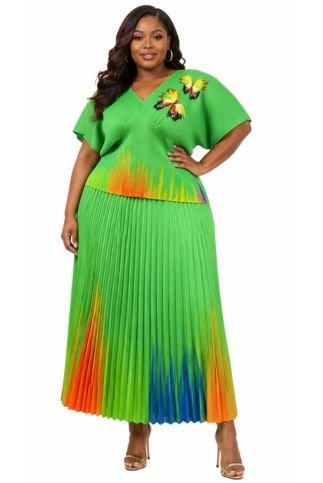 Gradient Pleated Skirt Set - 83016 - Especially Yours