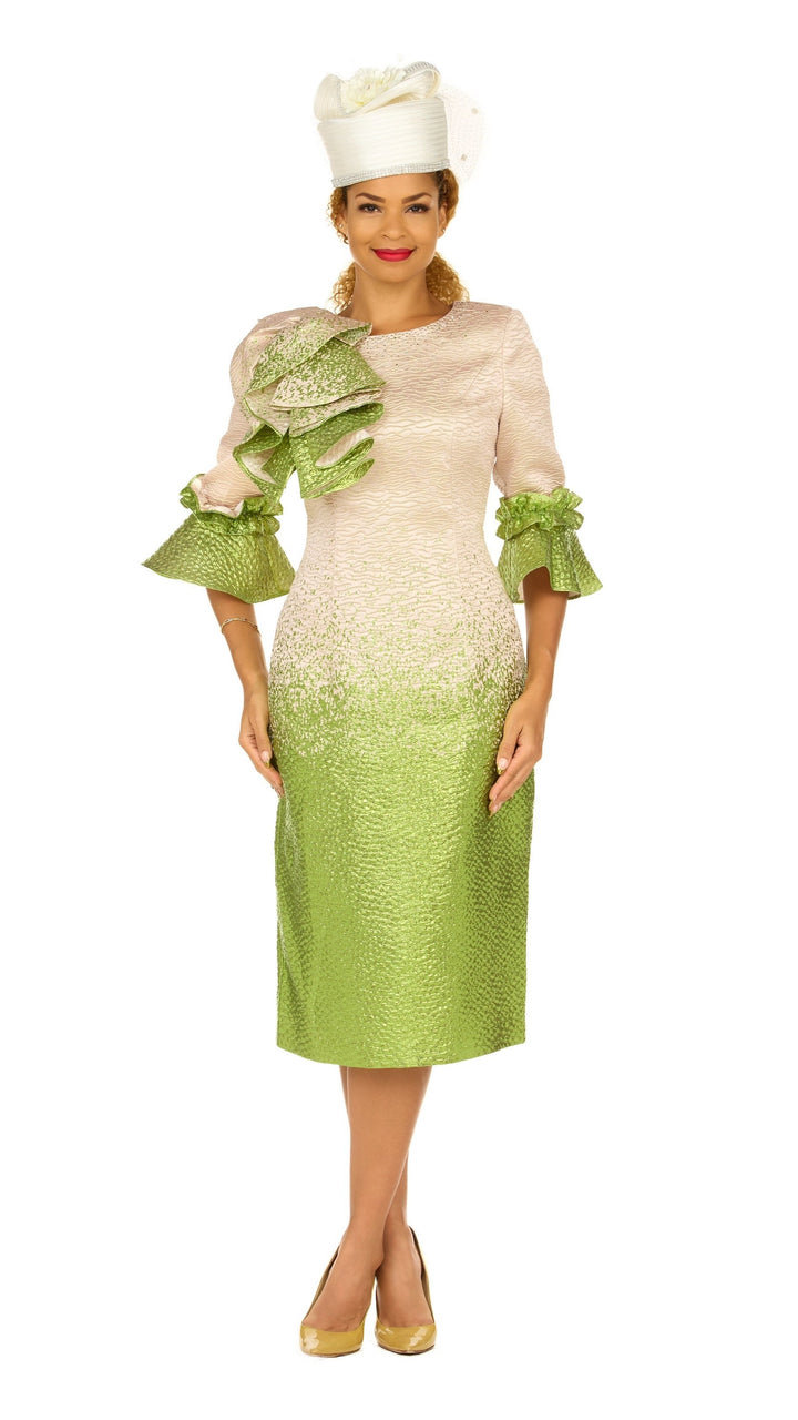 Metallic Brocade Ruffle-Shoulder Sheath Dress