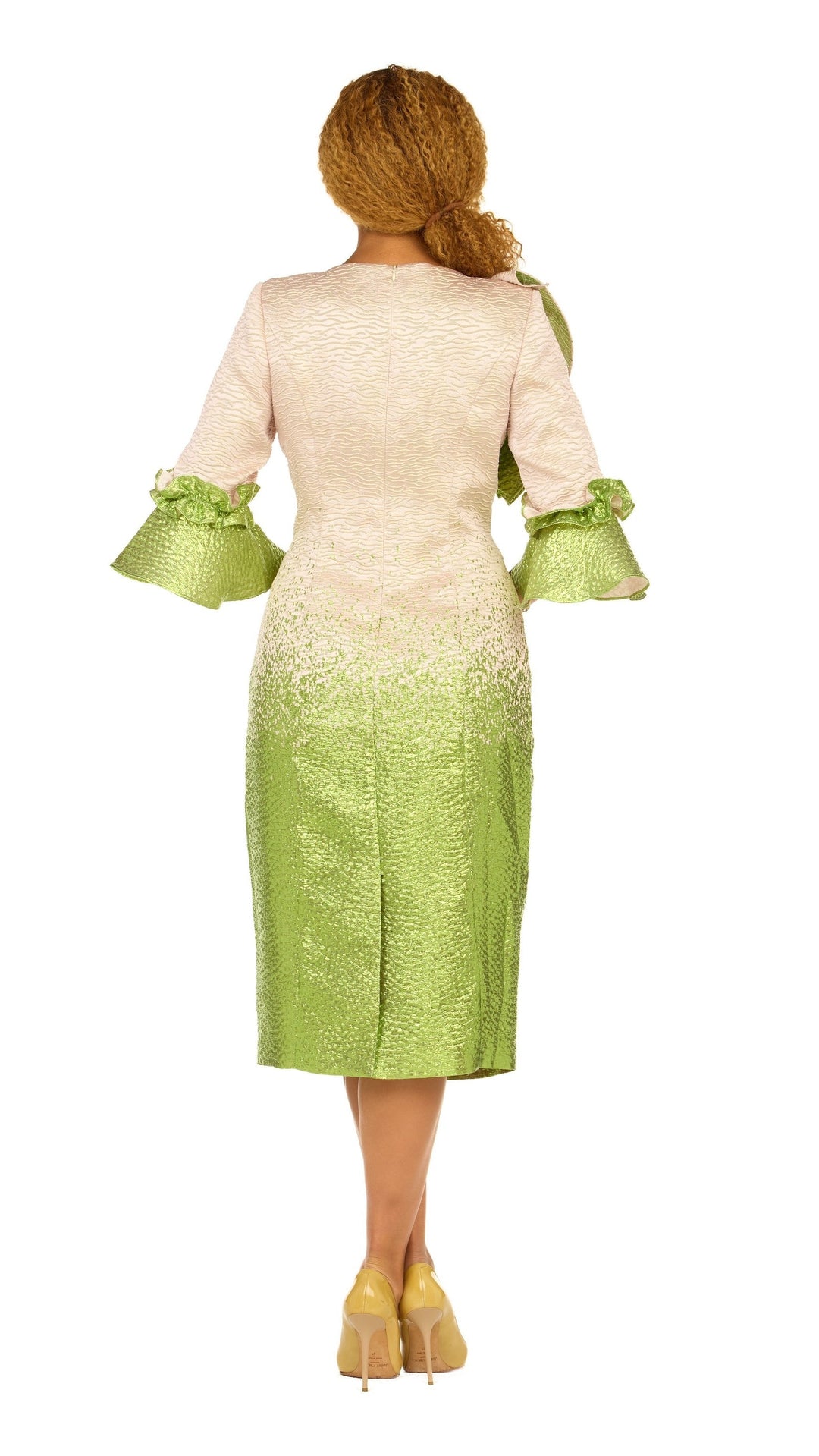 Metallic Brocade Ruffle-Shoulder Sheath Dress