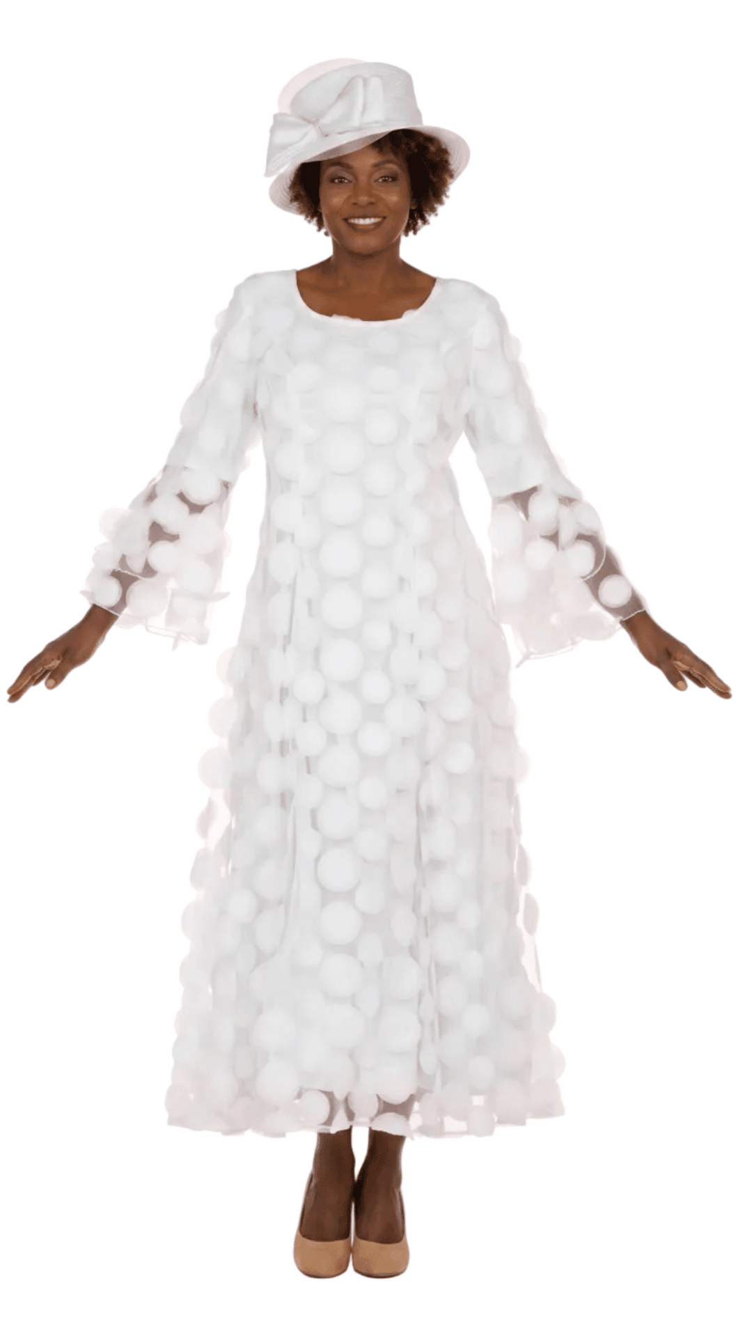 Elegant 3D Dot Mesh Bell Sleeve Maxi Dress-Plus - Especially Yours