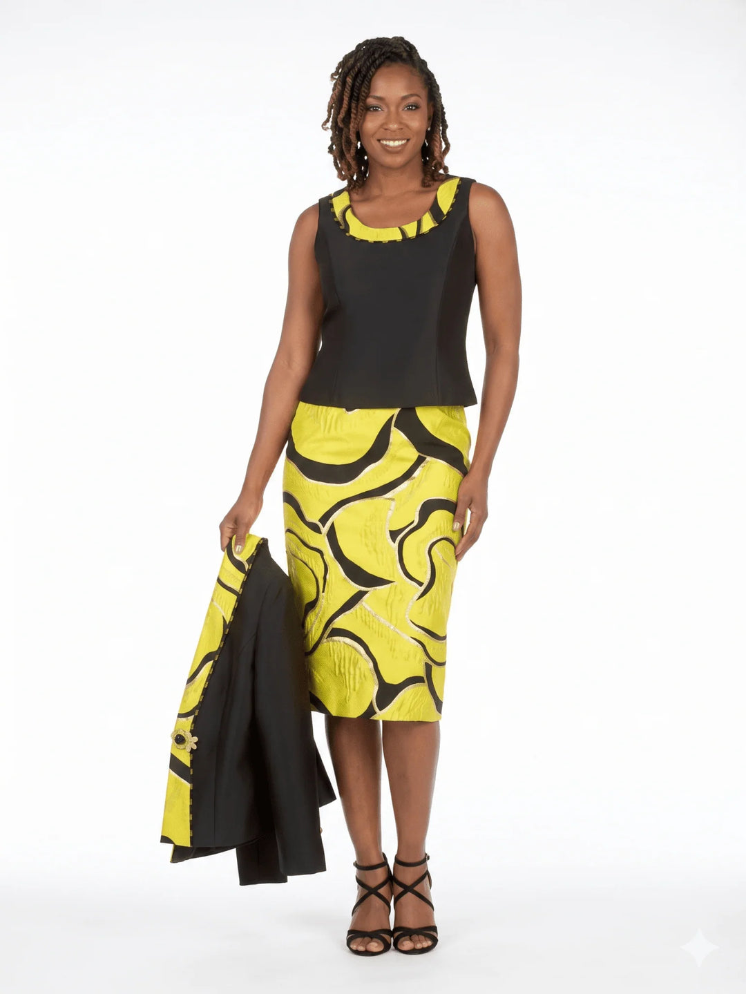 3pc Brocade+Silky Twill Skirt Suit w/ Beads-Plus
