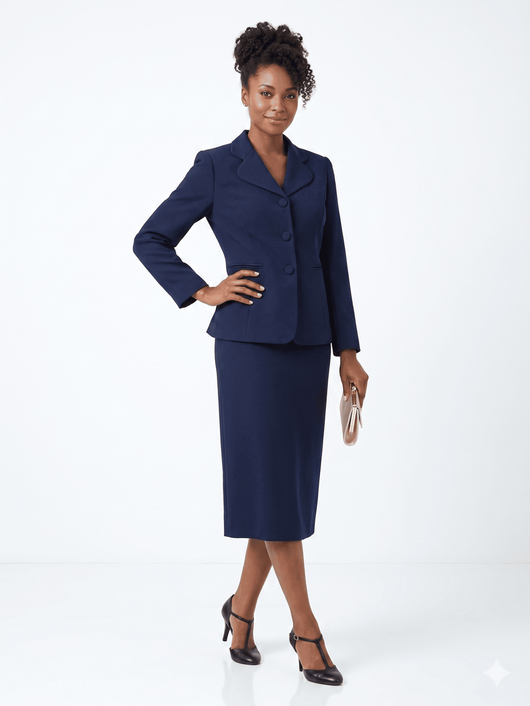 2pc Vintage Lapel 3-button Skirt Suit-Plus - Especially Yours