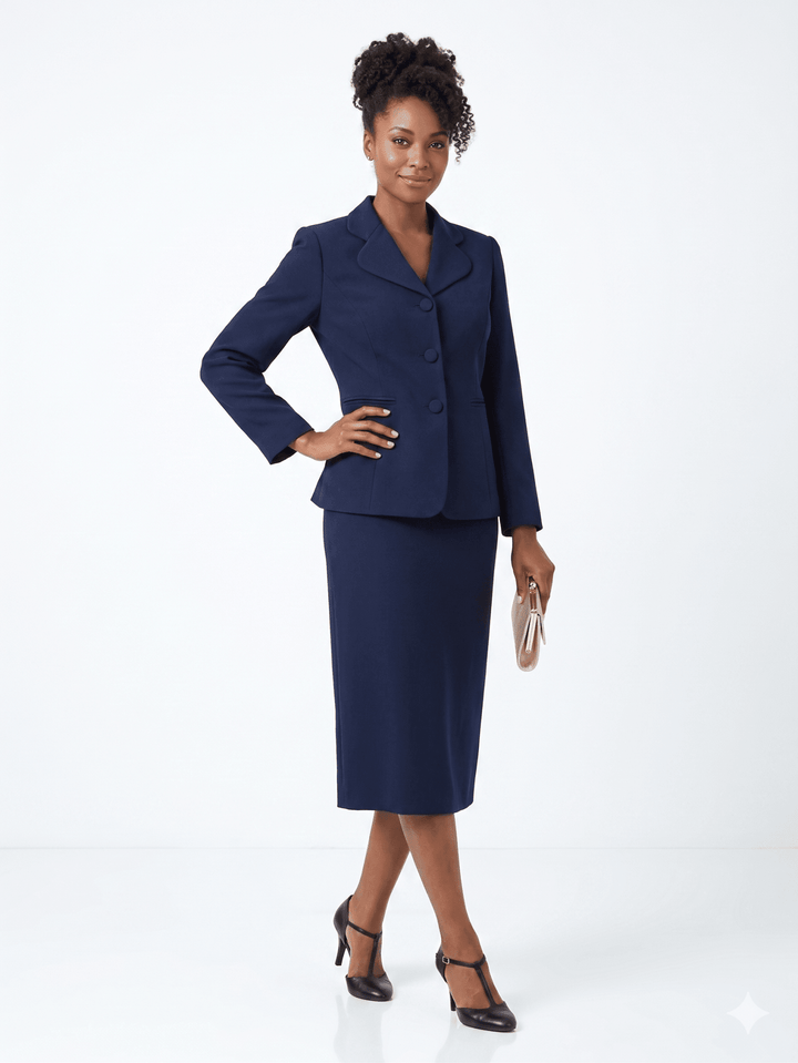 2pc Vintage Lapel 3-button Skirt Suit-Plus - Especially Yours