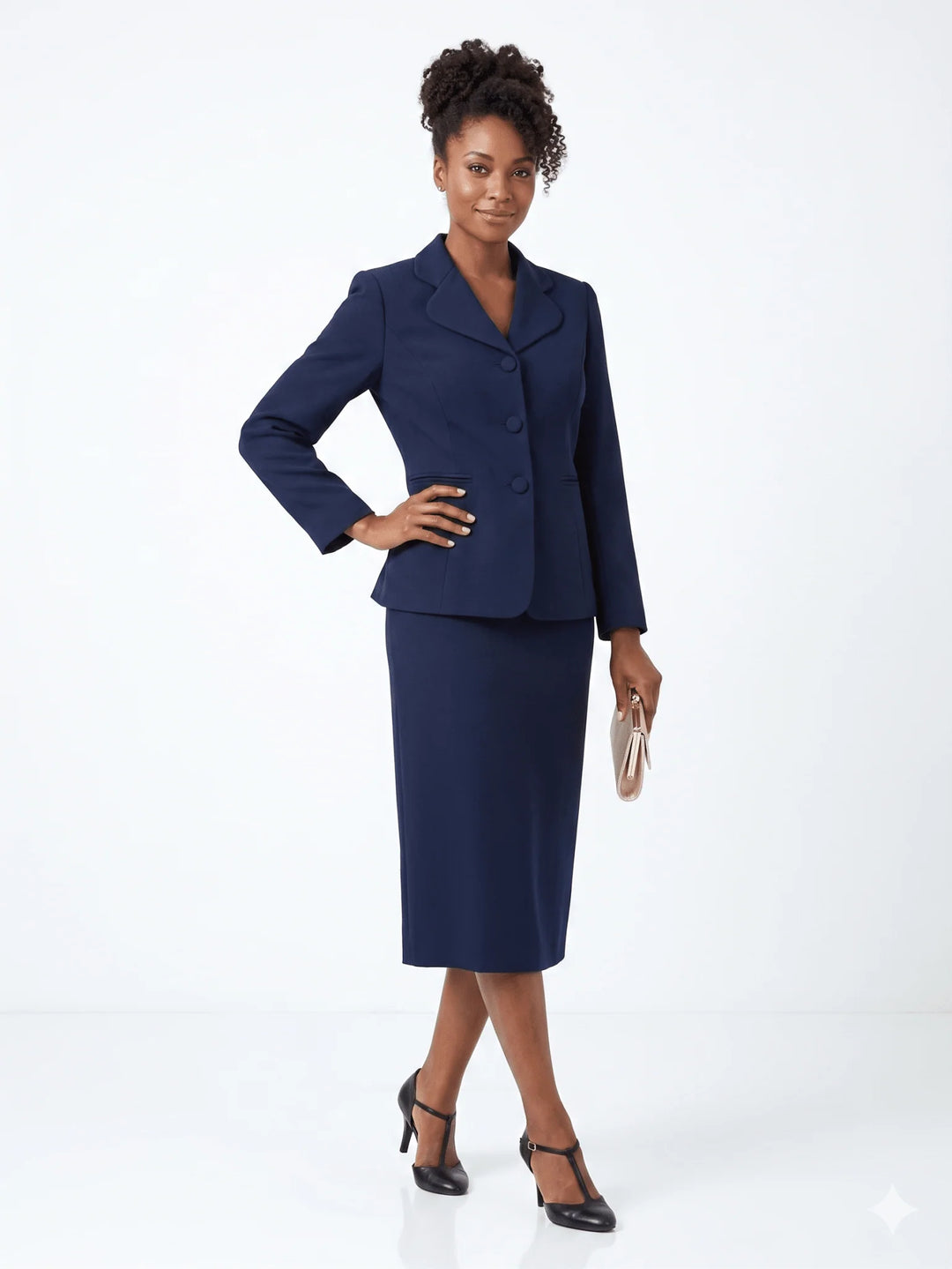 2pc Vintage Lapel 3-button Skirt Suit-Plus
