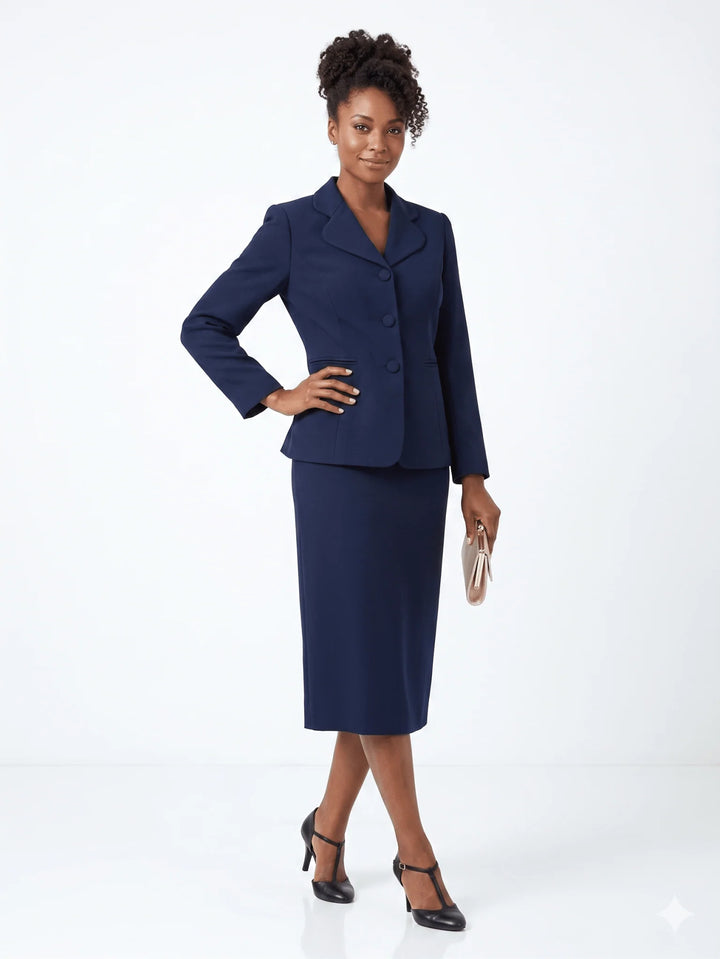 2pc Vintage Lapel 3-button Skirt Suit-Plus