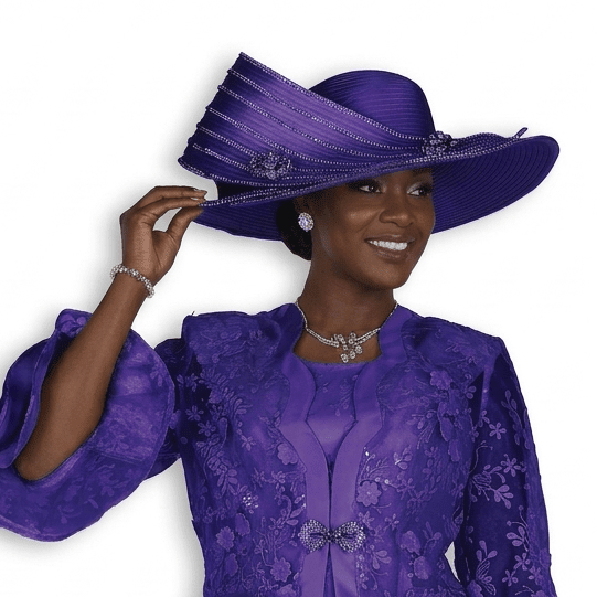Champagne Italy Multi-Tiered Wide Brim Church Hat with Rhinestone Accents H6260 - Especially Yours