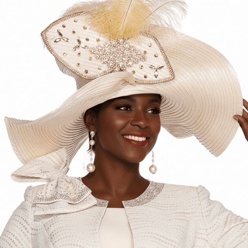 Elegant Champagne Church Hat H6267 - CH for Women, Stylish Embellished Design - Especially Yours