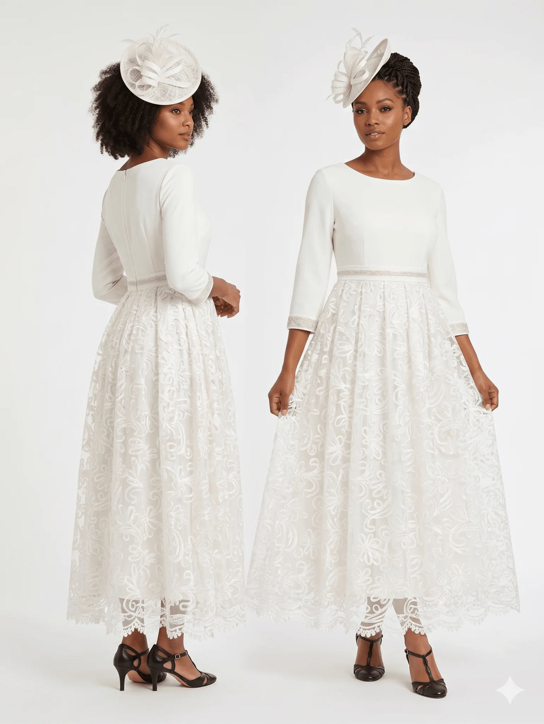 3/4 Slv Maxi Lace Overlay Drs w/ Rstnd Waist&Cuff