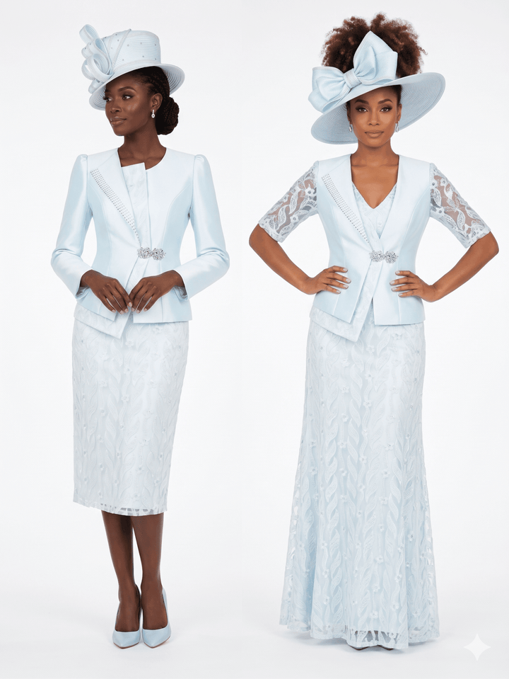 2pc Silky Twill Jkt + Sequined Lace Skirt Suit - Especially Yours
