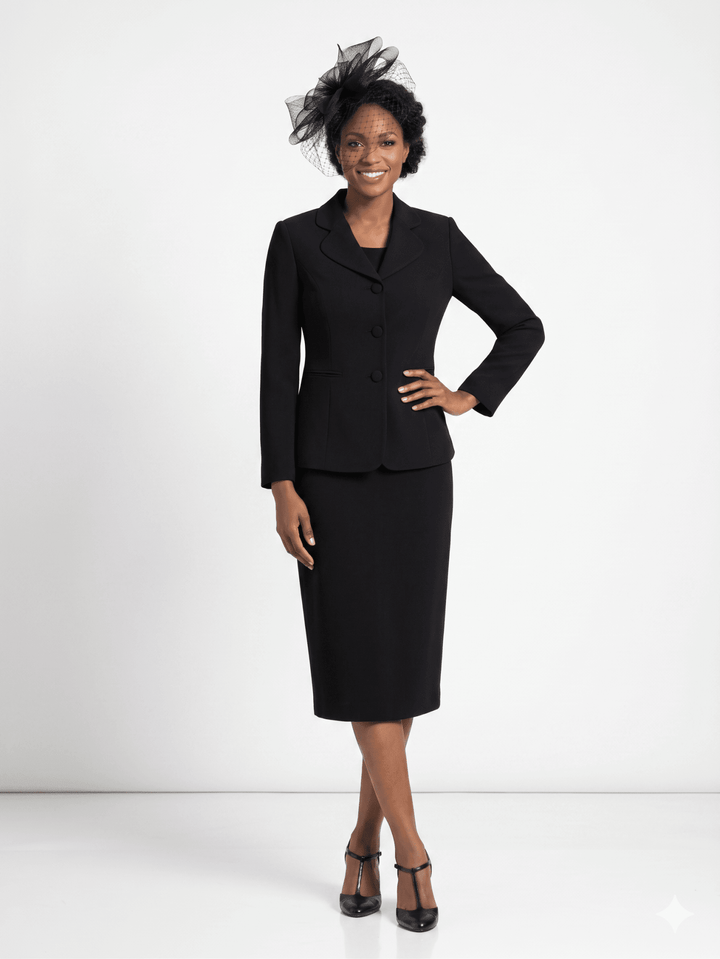 2pc Vintage Lapel 3-button Skirt Suit-Plus - Especially Yours